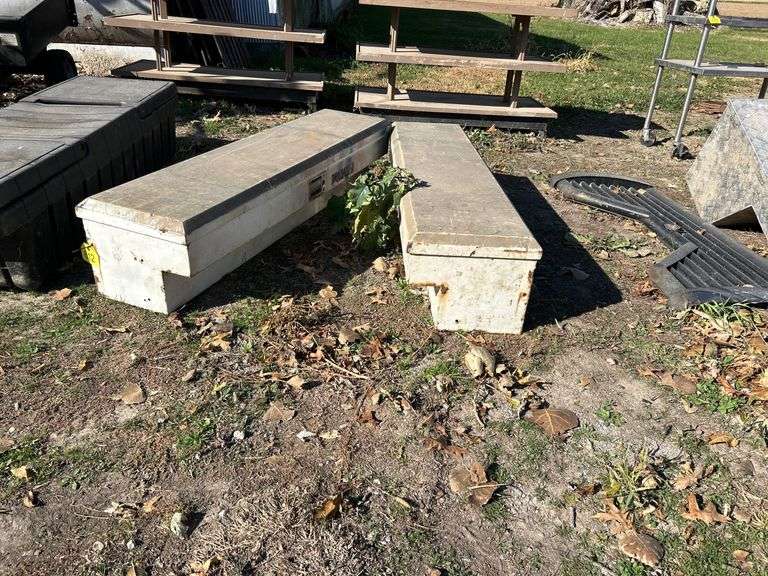 Side Mount Truck Boxes, One Missing Lock, 64” Long x 15” Wide x 13” Deep, No Keys
