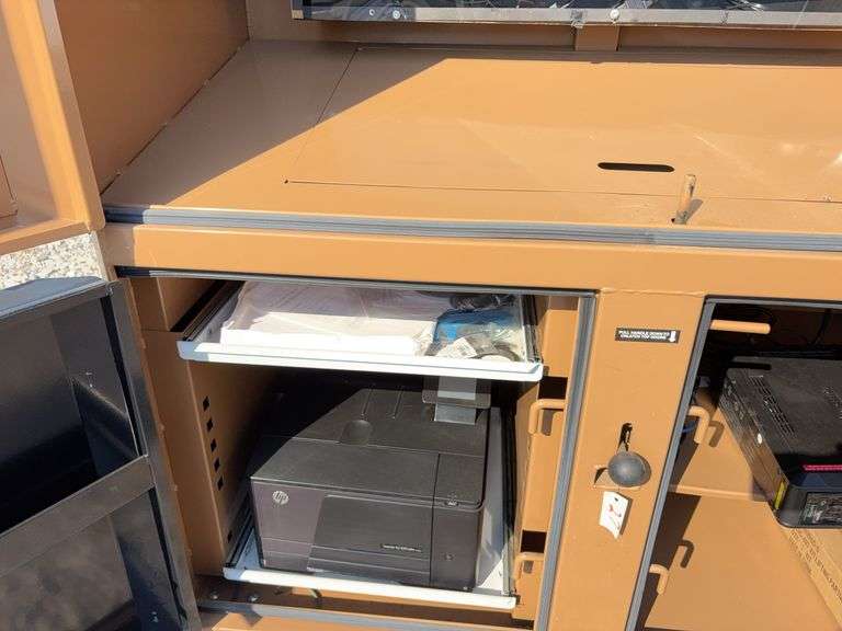 Knaack Data Vault, Caster Wheels, Upper Compartment, Lower Compartment, Printer/Copier, Large Screen.