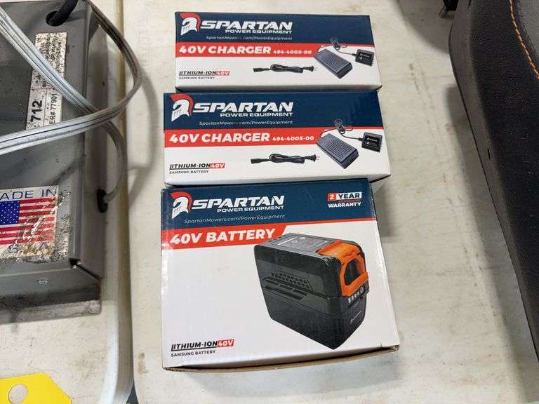 (1) Spartan 40V Battery, (2) Spartan 40V Chargers, - Langham Auctioneers