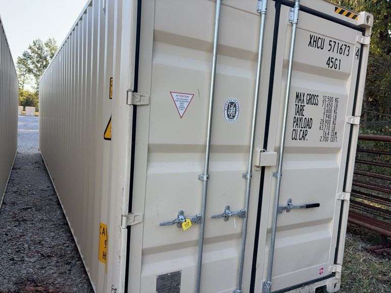 1Trip 40 ‘ Shipping / Storage Container, Doors On End, Dry Inside,  Consignor Will Deliver For A Fee, Container #XHCU 571673 4, 2 holes in the Floor, Manufactured Date 5/25