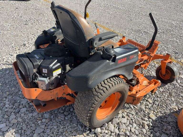 Scag Tiger Cub, 48” wide Cut, New Vanguard 23 hp Gas Engine, 126 engine hours, no choke Handle, Starts and Runs, Choke Lever is on Back Of Motor, Needs Battery,