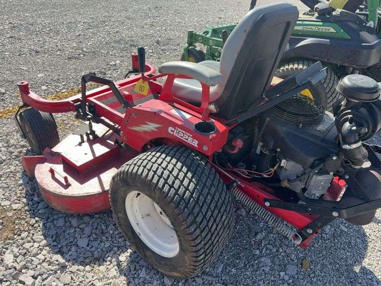 Country Clipper Mid Mount Mower, 60” deck, Kawasaki 25Hp Gas Engine, Pilot Control, Tires in Good Condition, 385 hours,