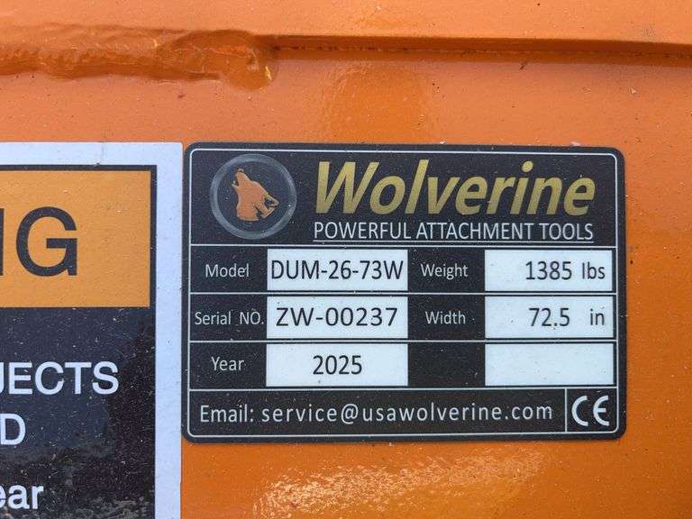 Unused Wuxi Wolverine Skid Steer Drum Mulcher 73” Wide, Model DUM-26-73W, High Flow