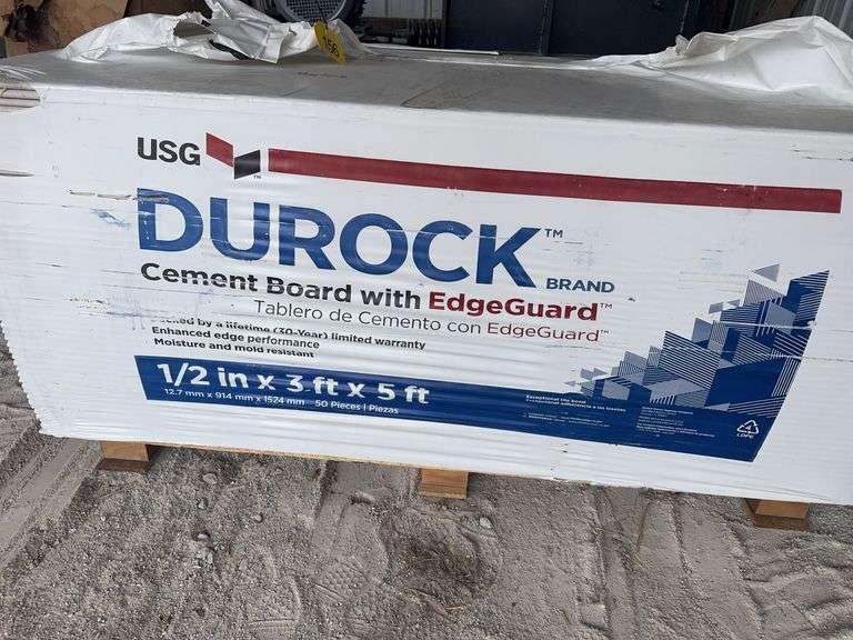 Unused Cement Board W/ Edge Guard,1/2” Thick X 3’ X 5’ (50 )Pieces