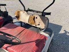E-Z-GO Gas Golf Cart, Seats are Torn and Ripped, Bottom Cushion has Vinyl Laying on top of Seat, Unknown Condition, Tires have Fair Tread, Canopy Roof,