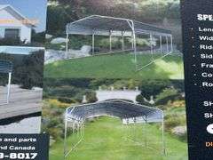 Unused LandHonor 11’ x 19’ All Steel Carport With 10’ Open Sidewalls, 30Ga Roof Panels, 19Ga Square Steel, Color Charcoal Grey, Model LHR-CP1119
