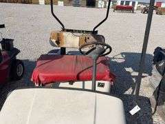 E-Z-GO Gas Golf Cart, Seats are Torn and Ripped, Bottom Cushion has Vinyl Laying on top of Seat, Unknown Condition, Tires have Fair Tread, Canopy Roof,