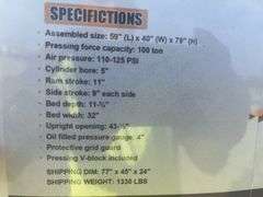 Unused Wuxi LandHero 100 Ton Capacity Hydraulic Shop Press, 11” Ram Stroke, 100-125 PSI Air Pressure, Model LDH-SP100