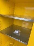 JustRite 60 Gallon Outdoor Flammable Cabinet, Self Closing Doors, Sloped Roof, Rain Sill Above Doors, 2 Shelves, Yellow Color