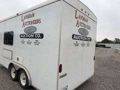 (TITLE) Auction Clerking Trailer, 2000 Model, Star Fire, Clerking Window/ Counter On Both Sides, Air Conditioner Needs Work, Lights Work,Bathroom And Propane Furnace, Storage Cabinets, Clean Low Mile Trailer. Good Tires, No Water Leak Marks On Ceiling, Electric Jack, 2 5/16 “ Ball Hitch