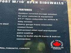 Unused LandHonor 11’ x 19’ All Steel Carport With 10’ Open Sidewalls, 30Ga Roof Panels, 19Ga Square Steel, Color Charcoal Grey, Model LHR-CP1119