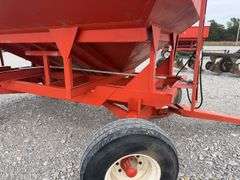 300 Bushel Gravity Wagon, Lights, 12.5 L 16 Flotation Tires, Extending Tongue, Galvanized Side Boards, Repainted Orange, 8 Hole Hubs, Rocking Bolster On Front, Nice Wagon