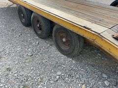 (TITLE) 24’ Gooseneck Trailer, 15 Ton Capacity, Triple Axles Estimated 5 Ton Each, Tires have 40% tread left, tires do hold air, Wood deck is in decent Shape, 2 fold down ramps, 8’ wide deck,