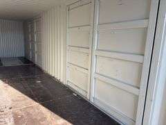 40’ WUXI 2 Side Doors and 1 Back Door Container, 40' long x 8' wide,
1 ea. Back Doors measures 102" tall X 92" wide,
2 ea. Side Doors  measures  98" tall X 110” wide,
inside dimension 89” wide,
Tie down anchors on inside of container,
Minor floor scratches on inside, minor wall scratches and dents, 
All doors have weatherstripping, 
1 time use,
Has vents on side walls, 
Container # ZNCU 400736 4