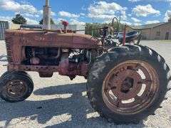 Farmall M, Starts and Runs, Dead Battery, Rear Hydraulics, 540 PTO, Paint is Faded with Surface Rust, Tires Hold Air, Front Wheels have weights, Rear Wheels have weights,