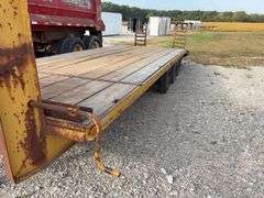 (TITLE) 24’ Gooseneck Trailer, 15 Ton Capacity, Triple Axles Estimated 5 Ton Each, Tires have 40% tread left, tires do hold air, Wood deck is in decent Shape, 2 fold down ramps, 8’ wide deck,