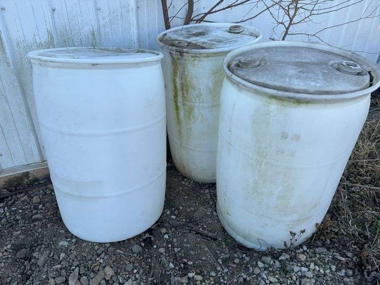 (3) 55 Gallon Plastic Barrels