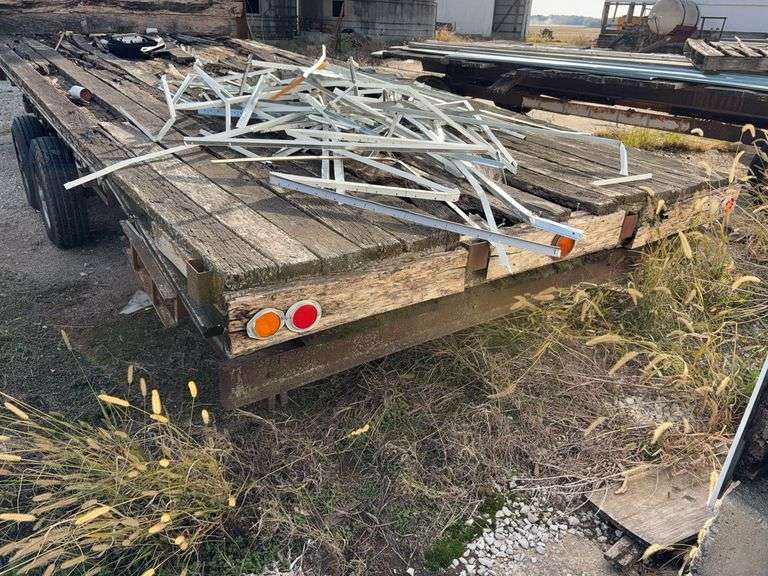 Homemade Flat Bed Trailer, No Title, 20’ Long x 9’ wide, Wood Deck is rotted,  (2) Mobile Home Axles, (3) Tires hold Air, (1) Tire is Flat,
