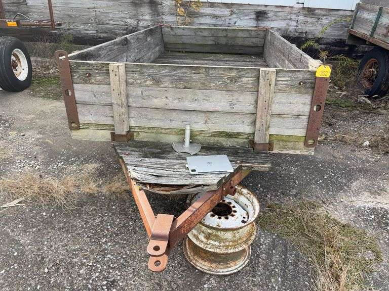 Homemade Trailer, No Title, 11’ Long x 64” wide, 1 Tire Holds Air, 1 Tire is Flat, Pin hitch,