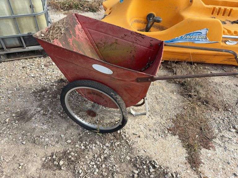 Metal Yard Cart w/ Bicycle Tires, Tires are Flat
