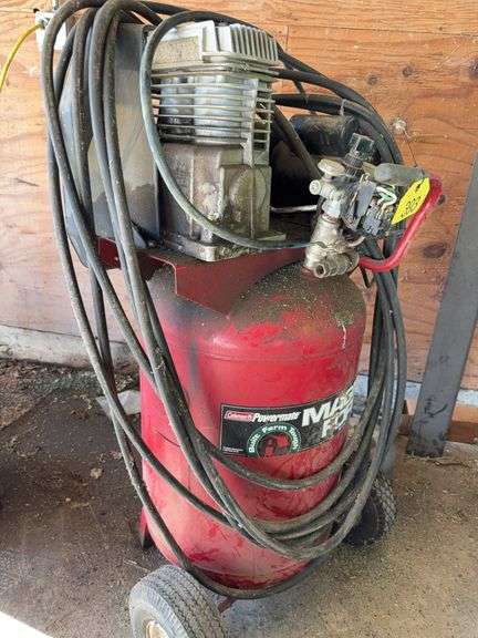 Coleman Magna  Force Air Compressor, 27 Gal Tank, Single Cylinder, Missing Belt Shield, 5 HP