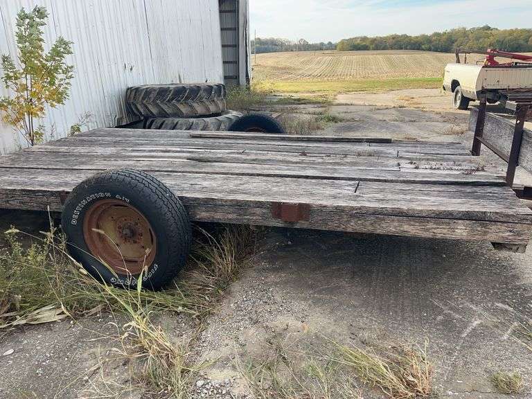 Shop Built Trailer 14’ Long by 94” Wide, Single Axle, Tongue Pull, Jack Does Not Work, Wood Floor In Fair Condition, NO TITLE