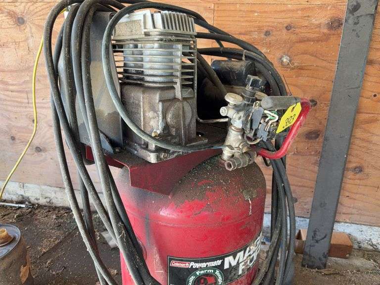 Coleman Magna  Force Air Compressor, 27 Gal Tank, Single Cylinder, Missing Belt Shield, 5 HP
