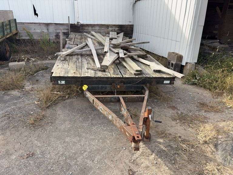 Homemade Trailer Single Axle, 15’ Length x 7’ Wide, Wood Deck Boards, Bed Tilts, Tires Hold Air, 5 Lug Rims, Unknown Axle Rating, NO TITLE