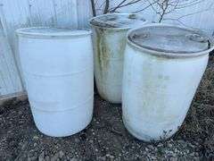 (3) 55 Gallon Plastic Barrels