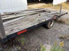 Homemade Trailer Single Axle, 15’ Length x 7’ Wide, Wood Deck Boards, Bed Tilts, Tires Hold Air, 5 Lug Rims, Unknown Axle Rating, NO TITLE