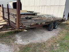 Homemade Flat Bed Trailer, No Title, 20’ Long x 9’ wide, Wood Deck is rotted,  (2) Mobile Home Axles, (3) Tires hold Air, (1) Tire is Flat,