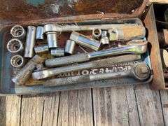 Metal Tool Box with Open End Wrenches Made in India, 3/8” Drive Socket Set, 1/4” Drive Socket Set, Tray of Dyes with Handles,Skinner Valve and Bibb Reseater,