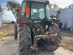 1999 Massey Ferguson 6280 4 WD w/ Loader MF1080 Loader 8’ wide Bucket and Pallet / Bale Forks, Loader Hydraulics Are Plumbed To Rear Remotes, Quick Attach, Serial # L142017, 122 Hp, Perkins Diesel Engine,Transmission 4 Gear Dyna Shift,Left Hand F/R,  Rear Tires are 18.4 R38 tires have cracks 40% Tread, Front Tires are 14.9 R28 tires have cracks 40% Tread, 4 Remotes, Quick Hitch, Cab in Fair Condition, Heat/AC, AM/FM Radio, 2274.5 verified Hours, Seat Fabric is Torn, Front Left Hood is Dented, Fuel Pump is Leaks Diesel Fuel when Running,