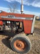 285 Massey Diesel Tractor, Wide Front End, 18.4-34 (60%) Rears, Rear Wheel Weights, Power Steering,Easy Starting In Cold Weather, Clutch Is Strong, Brakes Work,4 Speed Transmission, S/N 9A 265262, 2926 Hours On Working Meter, Fuel Pump Has A Slight Leak, Water Pump Is Leaking, 1974 Model Tractor, Starts And Runs