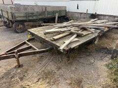 Homemade Trailer Single Axle, 15’ Length x 7’ Wide, Wood Deck Boards, Bed Tilts, Tires Hold Air, 5 Lug Rims, Unknown Axle Rating, NO TITLE