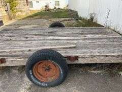 Shop Built Trailer 14’ Long by 94” Wide, Single Axle, Tongue Pull, Jack Does Not Work, Wood Floor In Fair Condition, NO TITLE