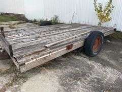Shop Built Trailer 14’ Long by 94” Wide, Single Axle, Tongue Pull, Jack Does Not Work, Wood Floor In Fair Condition, NO TITLE