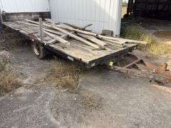 Homemade Trailer Single Axle, 15’ Length x 7’ Wide, Wood Deck Boards, Bed Tilts, Tires Hold Air, 5 Lug Rims, Unknown Axle Rating, NO TITLE