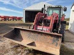 1999 Massey Ferguson 6280 4 WD w/ Loader MF1080 Loader 8’ wide Bucket and Pallet / Bale Forks, Loader Hydraulics Are Plumbed To Rear Remotes, Quick Attach, Serial # L142017, 122 Hp, Perkins Diesel Engine,Transmission 4 Gear Dyna Shift,Left Hand F/R,  Rear Tires are 18.4 R38 tires have cracks 40% Tread, Front Tires are 14.9 R28 tires have cracks 40% Tread, 4 Remotes, Quick Hitch, Cab in Fair Condition, Heat/AC, AM/FM Radio, 2274.5 verified Hours, Seat Fabric is Torn, Front Left Hood is Dented, Fuel Pump is Leaks Diesel Fuel when Running,