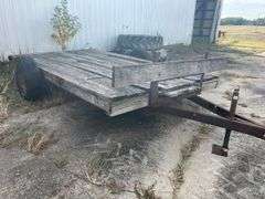 Shop Built Trailer 14’ Long by 94” Wide, Single Axle, Tongue Pull, Jack Does Not Work, Wood Floor In Fair Condition, NO TITLE