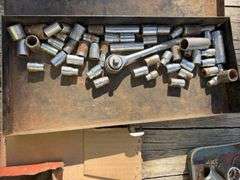 Metal Tool Box with Open End Wrenches Made in India, 3/8” Drive Socket Set, 1/4” Drive Socket Set, Tray of Dyes with Handles,Skinner Valve and Bibb Reseater,