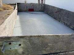 Hay Frame Wagon with SideBoards, 14’ Length x 6’-8” Wide, Spoke Rims, 3 Tires Hold Air, 1 Tire is Flat, Wagon bed has Sheet Metal on Floor, Hydraulic Dump w/ Cylinder,