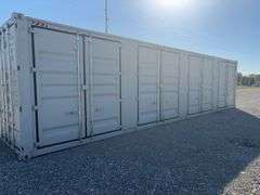 40’ AGT 4 Side Doors and 1 Back Door Container, 40' long x 8' wide,
1 ea. Back Doors measures 102" tall X 92" wide,
4 ea. Side Doors measures 98" tall X 92" wide,
inside dimension 89” wide,
Tie down anchors on inside of container,
Minor floor scratches on inside, minor wall scratches and dents,
All doors have weatherstripping,
1 time use,
Has vents on side walls,
Container # CFGU4045776, Large Rip in Floor,