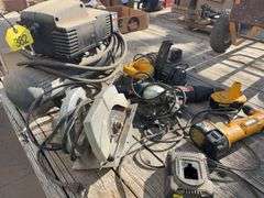 (2) 3/8” Electric Drills, (1) 1/4” Electric Drill, Dewalt Sawzall, 1.5 Hp Air Compressor, Dewalt Battery Operates 14.4v Right Angle Drill, Dewalt Charger 7.2v-18v, Electric 7 1-4” Power Saw,