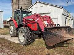1999 Massey Ferguson 6280 4 WD w/ Loader MF1080 Loader 8’ wide Bucket and Pallet / Bale Forks, Loader Hydraulics Are Plumbed To Rear Remotes, Quick Attach, Serial # L142017, 122 Hp, Perkins Diesel Engine,Transmission 4 Gear Dyna Shift,Left Hand F/R,  Rear Tires are 18.4 R38 tires have cracks 40% Tread, Front Tires are 14.9 R28 tires have cracks 40% Tread, 4 Remotes, Quick Hitch, Cab in Fair Condition, Heat/AC, AM/FM Radio, 2274.5 verified Hours, Seat Fabric is Torn, Front Left Hood is Dented, Fuel Pump is Leaks Diesel Fuel when Running,