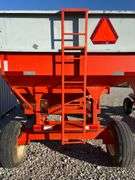 300 Bushel Gravity Wagon, Lights, 12.5 L 16 Flotation Tires, Extending Tongue, Galvanized Side Boards, Repainted Orange, 8 Hole Hubs, Rocking Bolster On Front, Nice Wagon