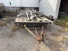 Homemade Trailer Single Axle, 15’ Length x 7’ Wide, Wood Deck Boards, Bed Tilts, Tires Hold Air, 5 Lug Rims, Unknown Axle Rating, NO TITLE