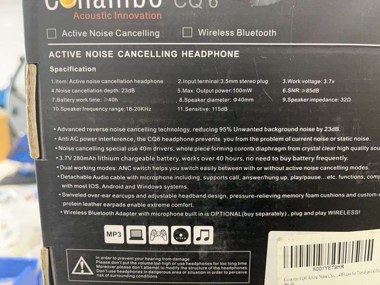(4) Conambo Active Noice Canceling Headphone, Compatible With Android IOS WP, Unused Seal Is Broken, Model CQ6
