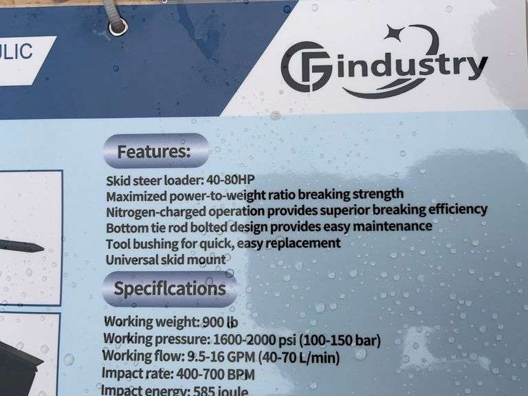 Unused AGT Skid Steer Hydraulic Breaker/Hammer, Model SSHH680, Working Weight, 900lbs, Working Flow 9.5-16 GPM, Impact Rate 400-700 BPM, Chisel Diameter 2.7”, Comes With 2 Chisels