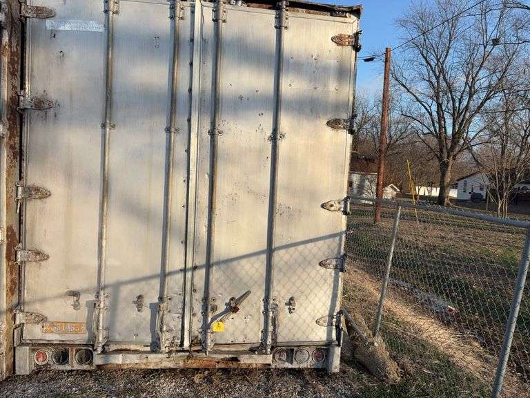 40’ Storage Container, Doors on Rear Only, Floor is in good condition, Roof needs new coating some minor water leakage, rear door is rotted at the bottom, Back Doors do not Latch, Inspect and Load Container at 202 Sieman Street, Sorento, IL. 62086.
